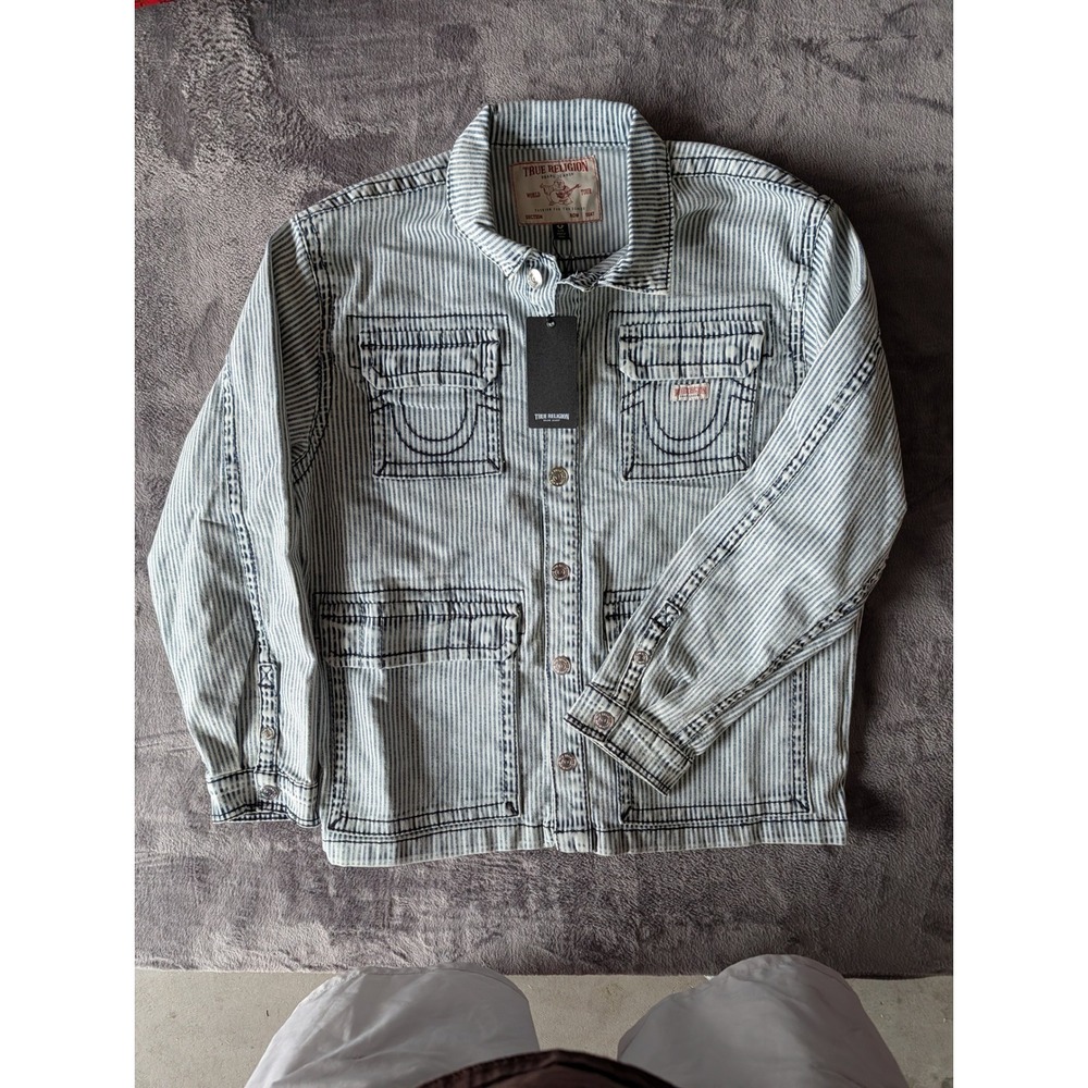 True Religion Hickory Big T Military Shacket Mens Large Crashing Wave Wash NEW